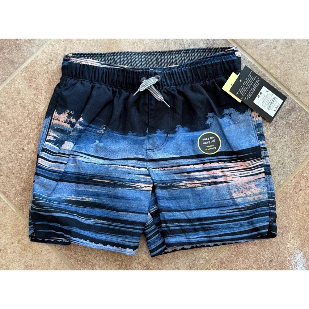 Art Class Boy's Swim Trunks with Built in Boxers ~ Blue/Black Sz M NWT